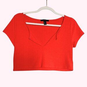 Red-Orange Ribbed Forever 21 Crop Tee ❤️‍🔥